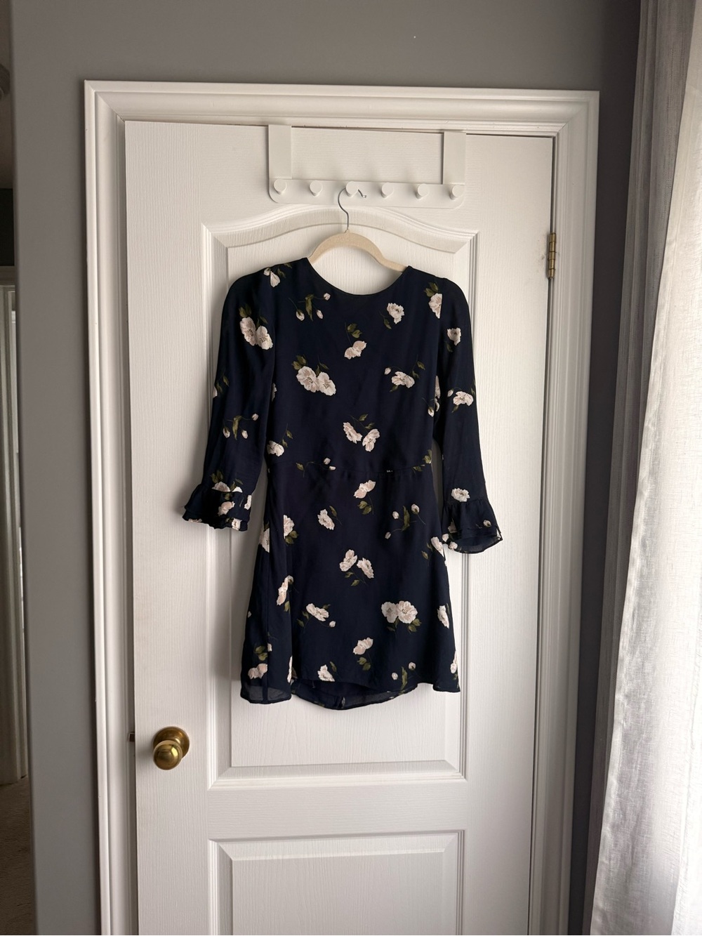 Reformation Navy Floral Midi Dress with Cream & Olive Accents